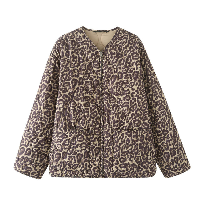 Women's Quilted Lightweight Jackets Leopard print Winter Coats Zip Up Outerwear