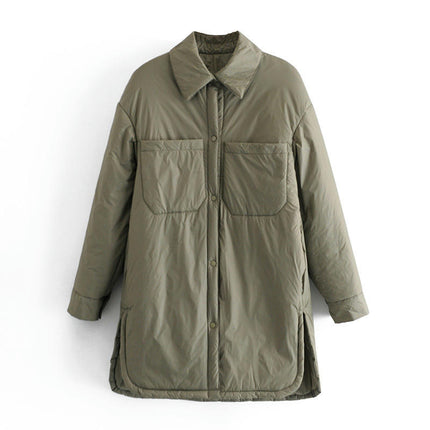 Women's Winter Padded Jacket Lightweight Button Down Casual Long Sleeve Lapel Coat