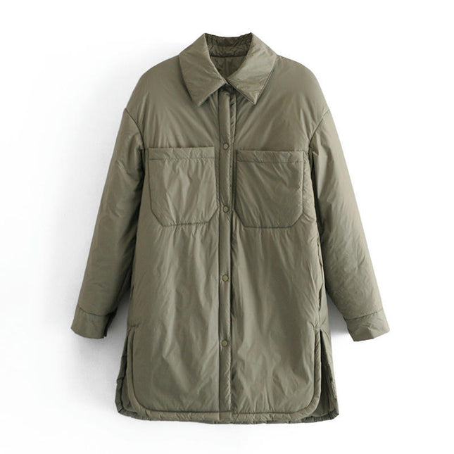 Women's Winter Padded Jacket Lightweight Button Down Casual Long Sleeve Lapel Coat