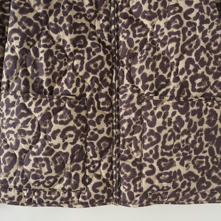 Women's Quilted Lightweight Jackets Leopard print Winter Coats Zip Up Outerwear