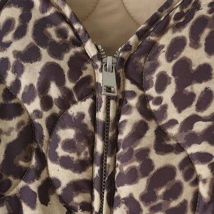 Women's Quilted Lightweight Jackets Leopard print Winter Coats Zip Up Outerwear