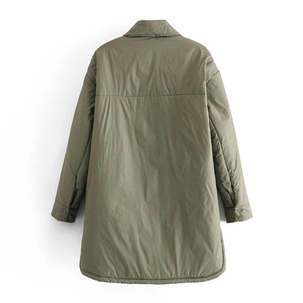Women's Winter Padded Jacket Lightweight Button Down Casual Long Sleeve Lapel Coat