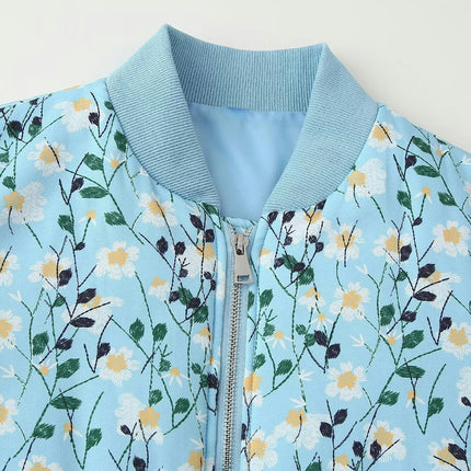 Women's Casual Floral Zip Up Bomber Jacket Coat Lightweight Short Outwear