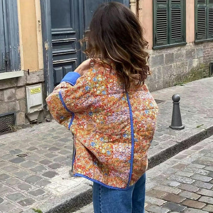 Womens Lightweight Floral Print Open Front Jacket Quilted Padded Outerwear Coats