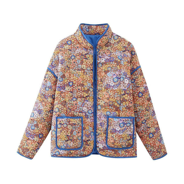 Womens Lightweight Floral Print Open Front Jacket Quilted Padded Outerwear Coats