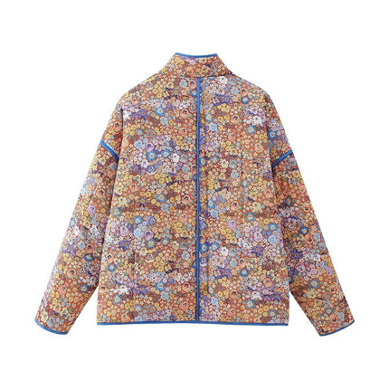 Womens Lightweight Floral Print Open Front Jacket Quilted Padded Outerwear Coats