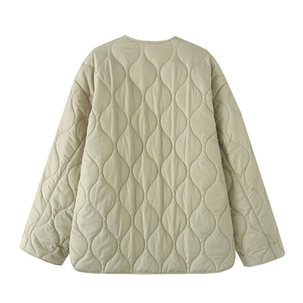 Women's Quilted Jacket Zip Up Lightweight Padded Long Sleeve Coat Outerwear