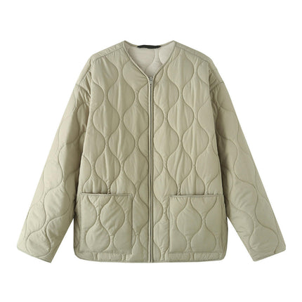 Women's Quilted Jacket Zip Up Lightweight Padded Long Sleeve Coat Outerwear