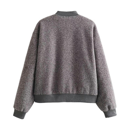 Women's Bomber Jacket Casual Wool Blend Coat Zip Up Winter Warm Outerwear