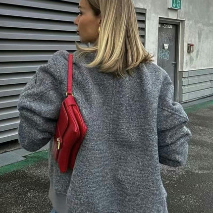 Women's Bomber Jacket Casual Wool Blend Coat Zip Up Winter Warm Outerwear