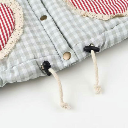 Womens Quilted Jacket Plaid Print Coat Snap Button Padded Jacket Outwear