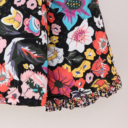 Women's Button Up Long Sleeve Quilted Jacket Floral Printed Shaggy Lined Coat