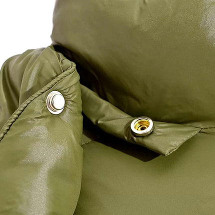 Womens Cropped Quilted Puffer Jacket Long Sleeve Button Down Coats Winter Outerwear with Hood