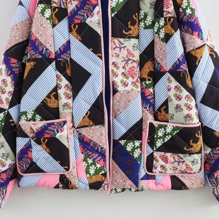 Womens Floral Print Quilted Jacket Lightweight Open Front Cardigan Coat