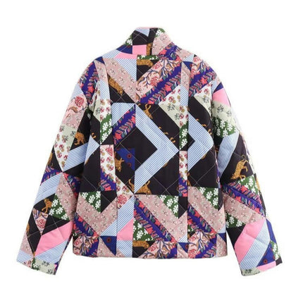 Womens Floral Print Quilted Jacket Lightweight Open Front Cardigan Coat