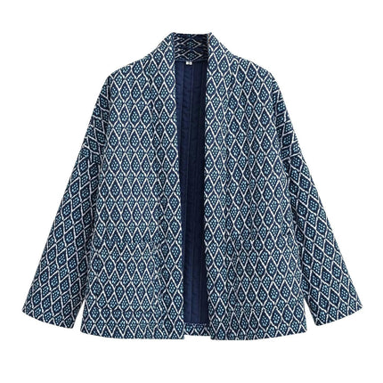 Women's Lightweight Quilted Jacket Cardigan Floral Printed Long Sleeve Open Front Padded Coats