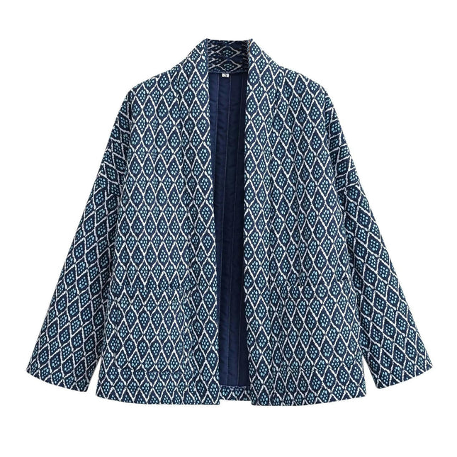 Women's Lightweight Quilted Jacket Cardigan Floral Printed Long Sleeve Open Front Padded Coats