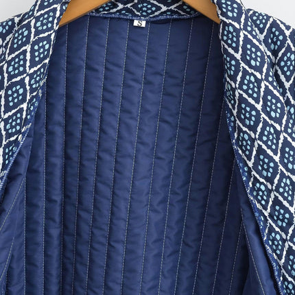 Women's Lightweight Quilted Jacket Cardigan Floral Printed Long Sleeve Open Front Padded Coats
