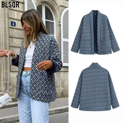 Women's Lightweight Quilted Jacket Cardigan Floral Printed Long Sleeve Open Front Padded Coats