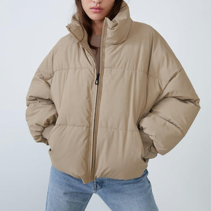 Womens Winter Quilted Jackets Long Sleeve Full Zip Puffer Coats with Pockets