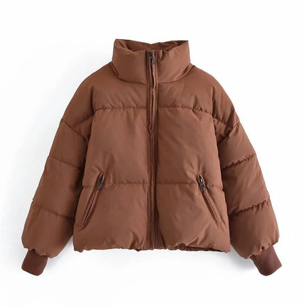 Womens Winter Quilted Jackets Long Sleeve Full Zip Puffer Coats with Pockets