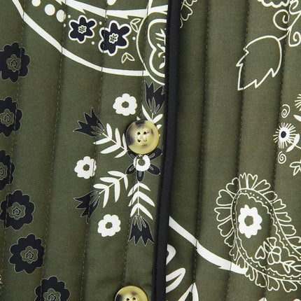 Women Floral Printed Quilted Jacket Lightweight Padded Jacket Button Down Coat
