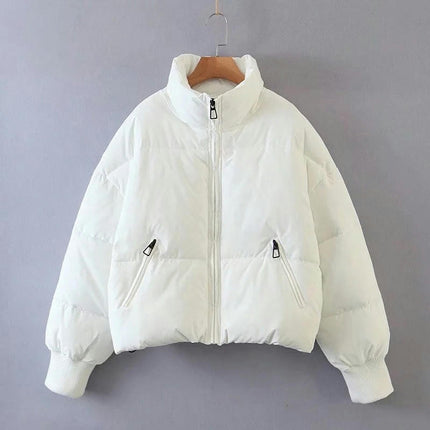 Women's Winter Long Sleeve Zip Puffer Jacket Padded Short Coats with Pockets