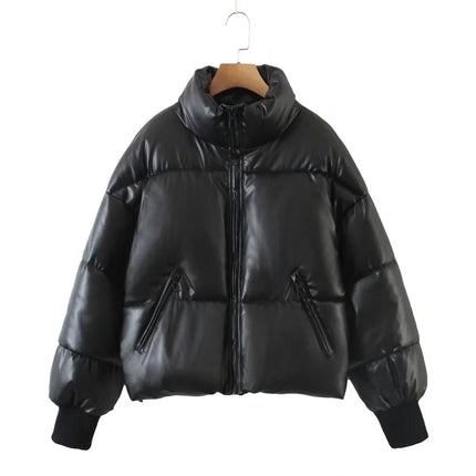 Women's Winter Long Sleeve Zip Puffer Jacket Padded Short Coats with Pockets