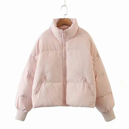 Women's Winter Long Sleeve Zip Puffer Jacket Padded Short Coats with Pockets