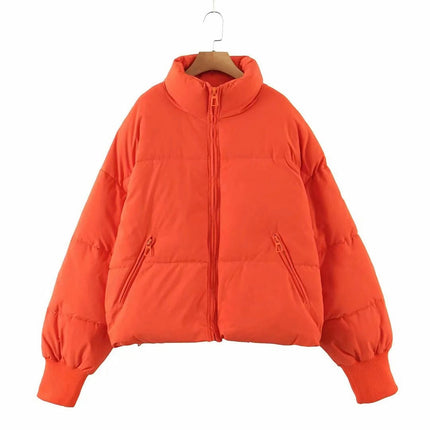 Women's Winter Long Sleeve Zip Puffer Jacket Padded Short Coats with Pockets