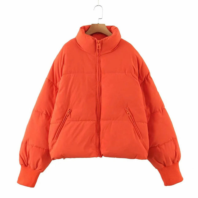 Women's Winter Long Sleeve Zip Puffer Jacket Padded Short Coats with Pockets