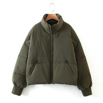 Women's Winter Long Sleeve Zip Puffer Jacket Padded Short Coats with Pockets