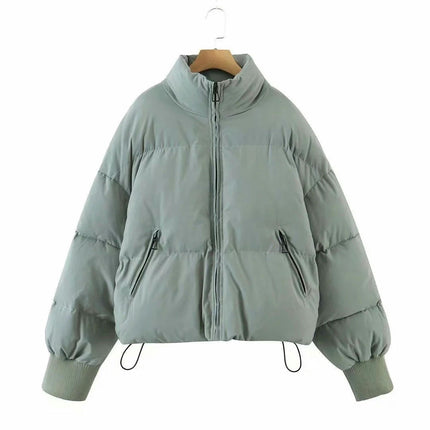 Women's Winter Long Sleeve Zip Puffer Jacket Padded Short Coats with Pockets