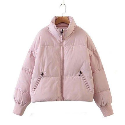 Women's Winter Long Sleeve Zip Puffer Jacket Padded Short Coats with Pockets