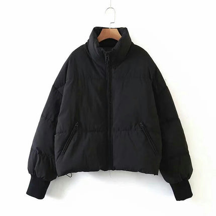 Women's Winter Long Sleeve Zip Puffer Jacket Padded Short Coats with Pockets