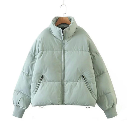 Women's Winter Long Sleeve Zip Puffer Jacket Padded Short Coats with Pockets