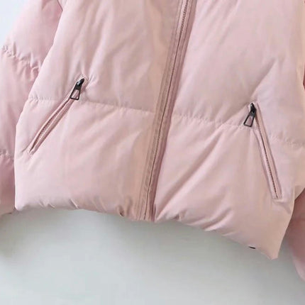 Women's Winter Long Sleeve Zip Puffer Jacket Padded Short Coats with Pockets