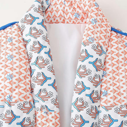 Women's Long Sleeve Quilted Jacket Cardigan Floral Printed Lightweight Padded Coats