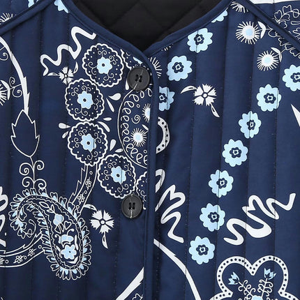 Women's Button Up Long Sleeve Lightweight Jacket Quilted Floral Print Padded Coat