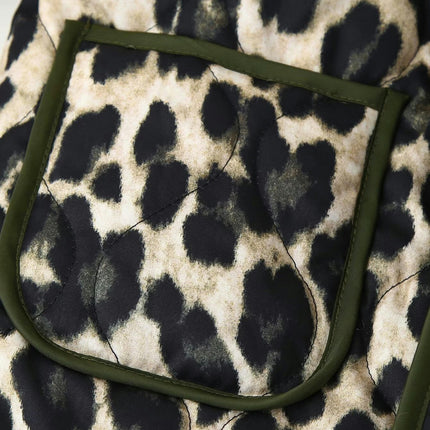 Women's Leopard Print Quilted Jacket Open Front Cardigans Long Sleeve Coats