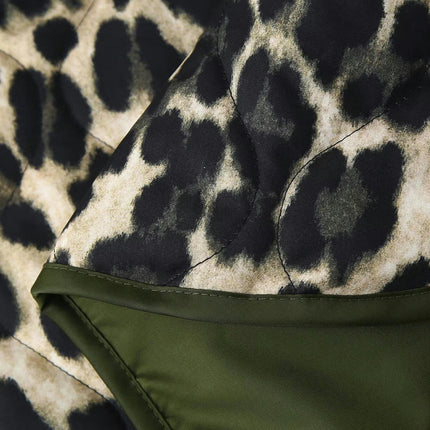Women's Leopard Print Quilted Jacket Open Front Cardigans Long Sleeve Coats