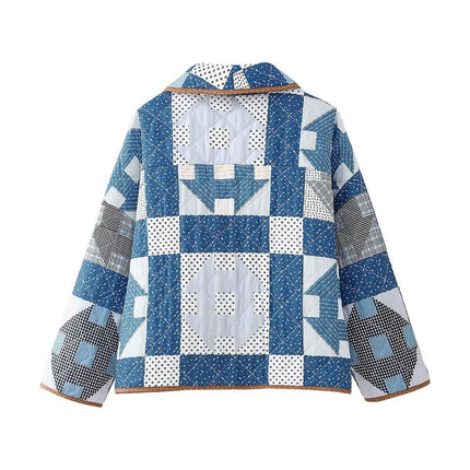 Women's Quilted Jacket Open Front Print Long Sleeve Lightweight  Outwear Coat