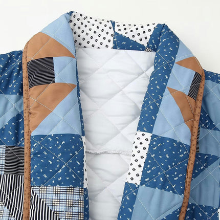 Women's Quilted Jacket Open Front Print Long Sleeve Lightweight  Outwear Coat