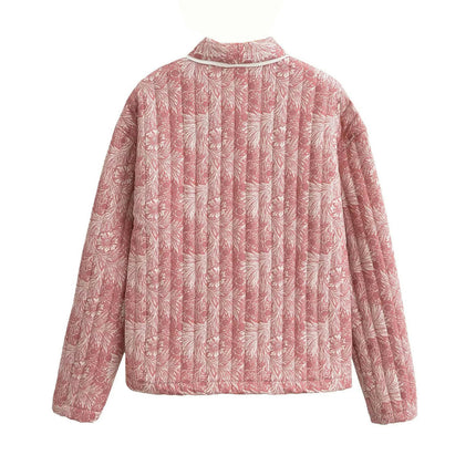 Women's Padded Quilted Jacket Cardigan Floral Printed Lightweight Long Sleeve Open Front Coats