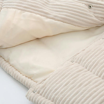 Womens Corduroy Cropped Puffer Jacket Winter Warm Long Sleeve Zip Quilted Coat