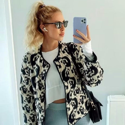 Womens Floral Quilted Jacket Button Down Print Long Sleeve Lightweight Coat