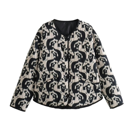 Womens Floral Quilted Jacket Button Down Print Long Sleeve Lightweight Coat