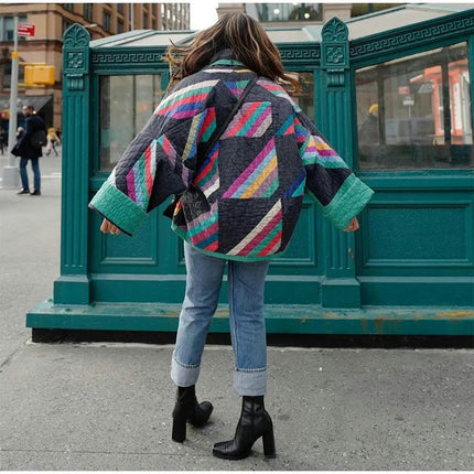 Women's Quilted Jacket Cardigan Lightweight Colorblock Open Front Padded Coat
