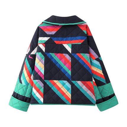 Women's Quilted Jacket Cardigan Lightweight Colorblock Open Front Padded Coat