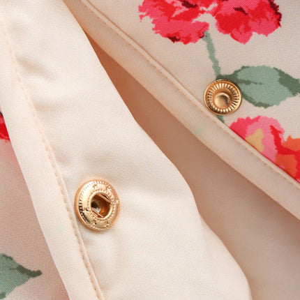 Women's Floral Printed Lightweight Padded Coat Button Down Jacket with Pockets